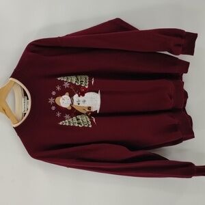 Seventh Avenue sweatshirt vintage snowman Christmas XL faux collar burgundy